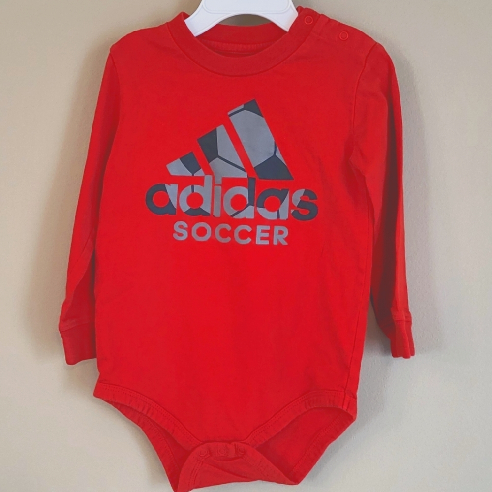 Adidas soccer red long sleeve onesie/bodysuit